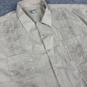 Foxfire Shirt Men's 4XT Beige Guayabera Camp Embroidered‎ Button Big And Tall